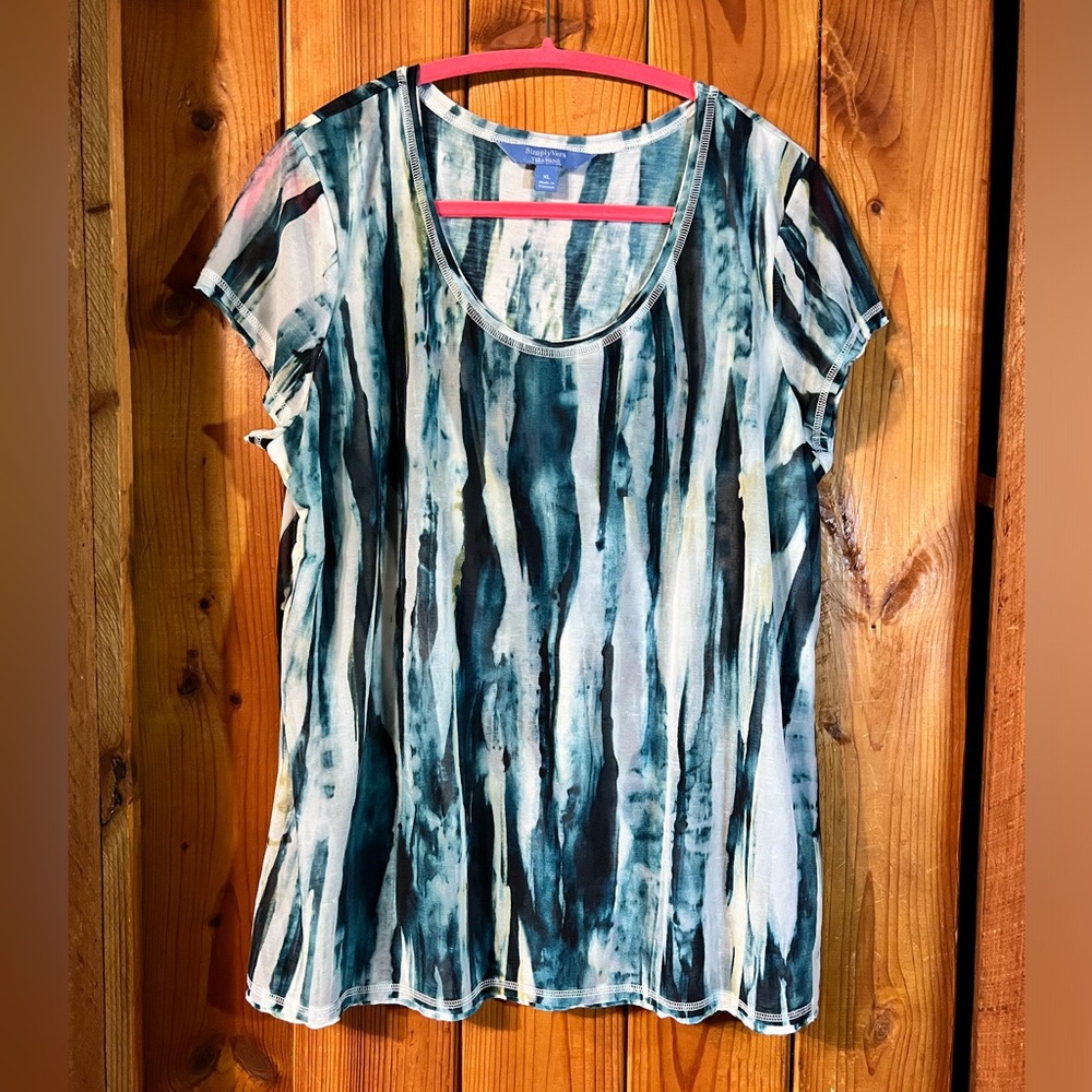 Simply Vera Vera Wang Teal & White Shirt Size XL